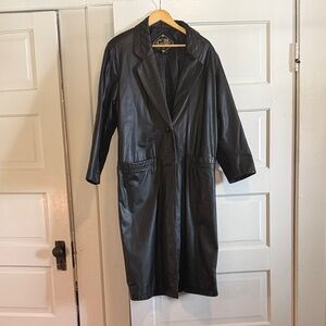 Classic Black Leather Trench Coat